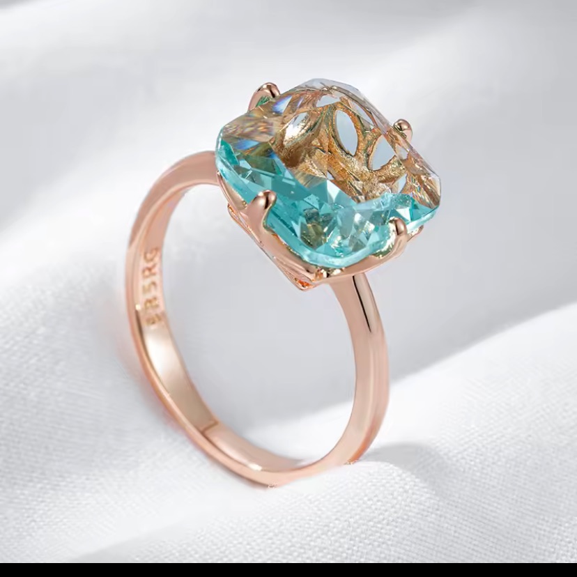 585:14k Rose Gold Plated With Aquablue Green Zirconia Gemstone 585 Rg Stamped
